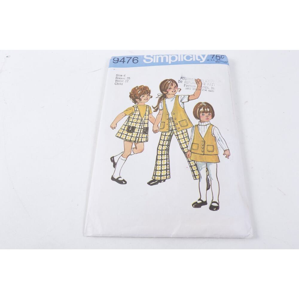 Simplicity Child's Jumper Vest Skirt Bell-Bottom Pants Patterns Set 1971 Kit